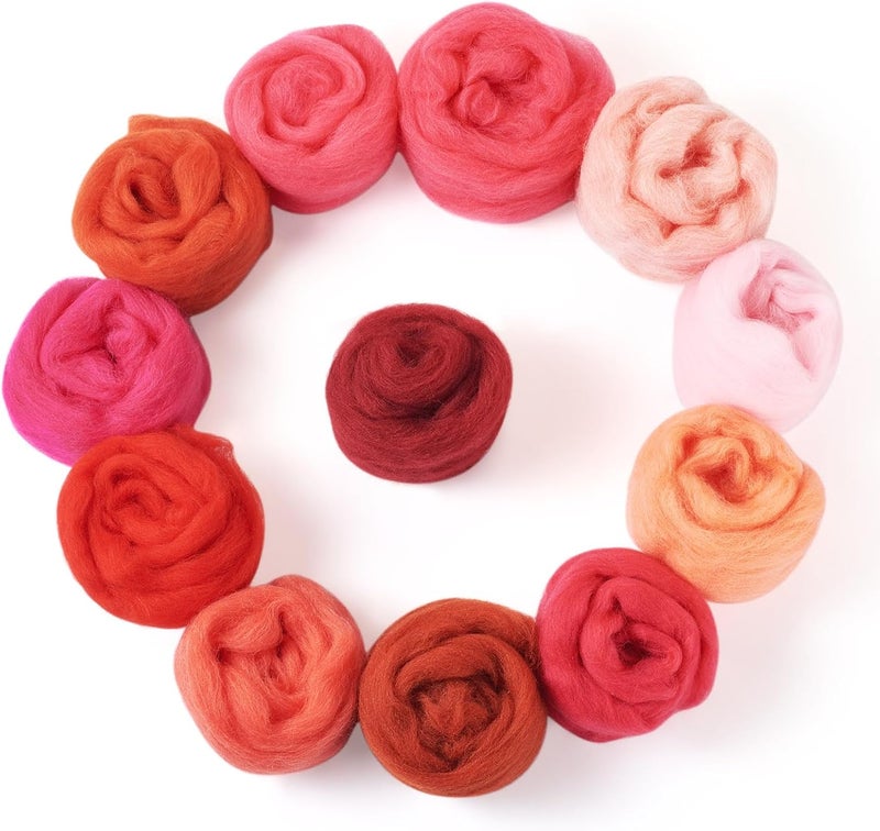 Boutigem 12 Colors 2.11oz Red Wool Roving, Felting Wool for DIY Craft, Needle Felting Wool Supplies, Spinning Wool Roving for Needle Felting, Fiber Wool Yarn for Hand Spinning, Weaving and Blending - Image 1